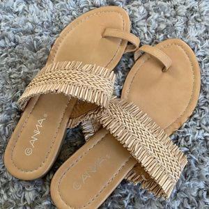 ANNA || Wicker Cream Tan Big Toe Slip On summer sandals